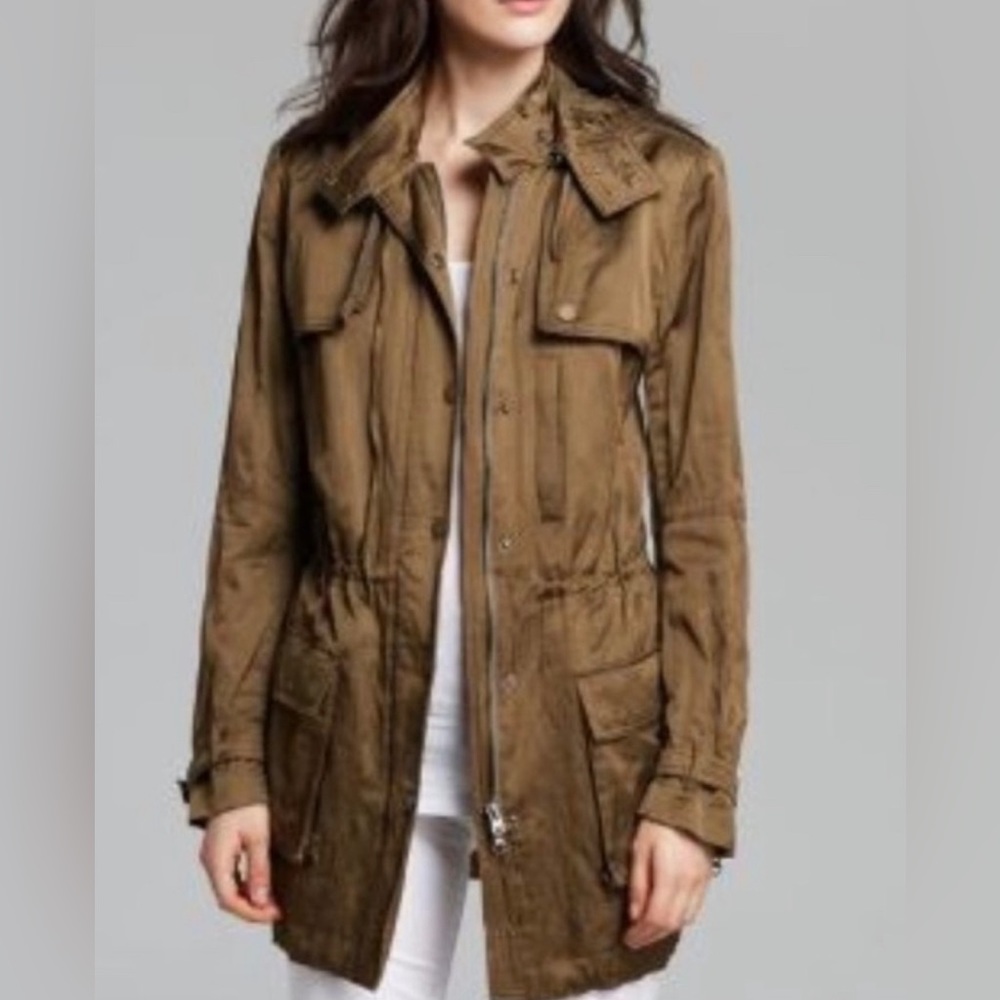 Vince Khaki Satin Anorak Luxe Hooded Jacket